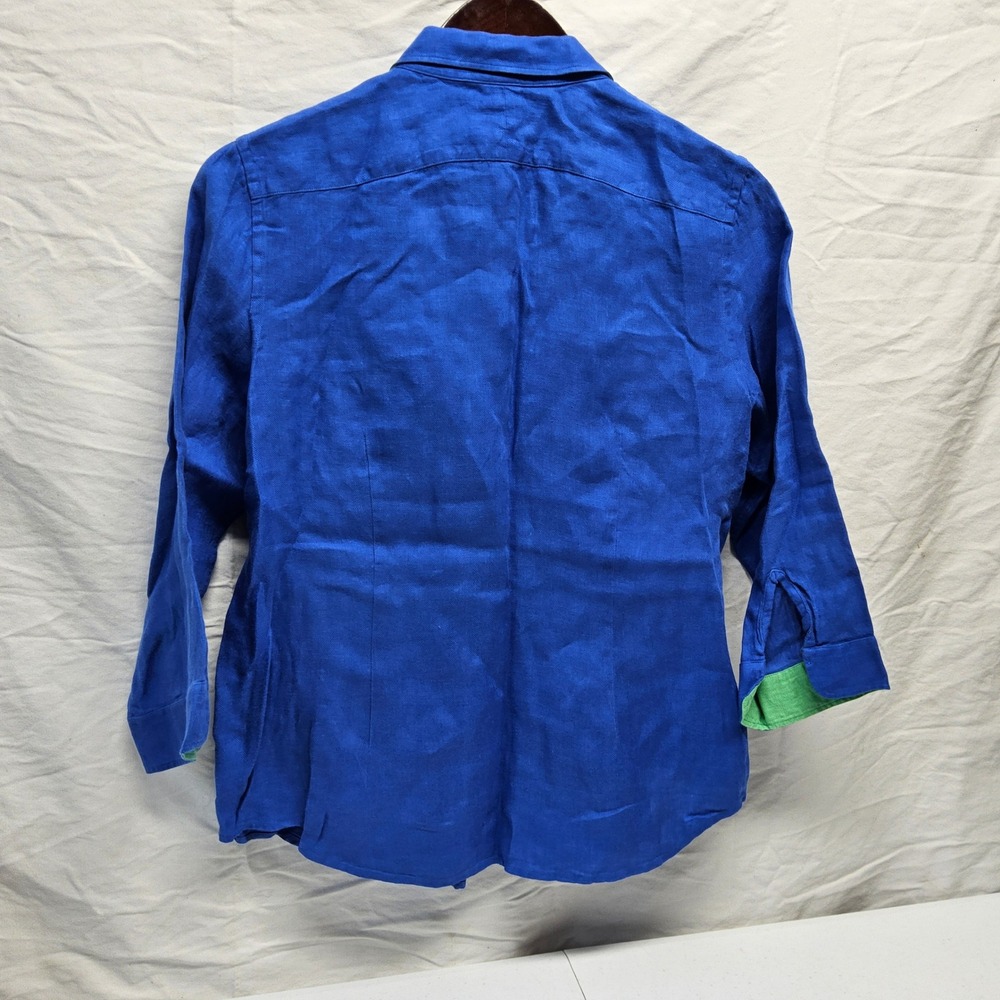 Lauren Ralph Lauren Button Down Women XL Blue Linen Embroidered Crest 3/4 Sleeve - Picture 10 of 10